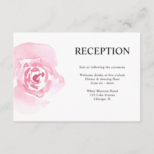 Pink Roses Wedding Reception  Enclosure Card (Front)