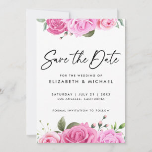 Pink Roses Wedding Save The Date Invitation