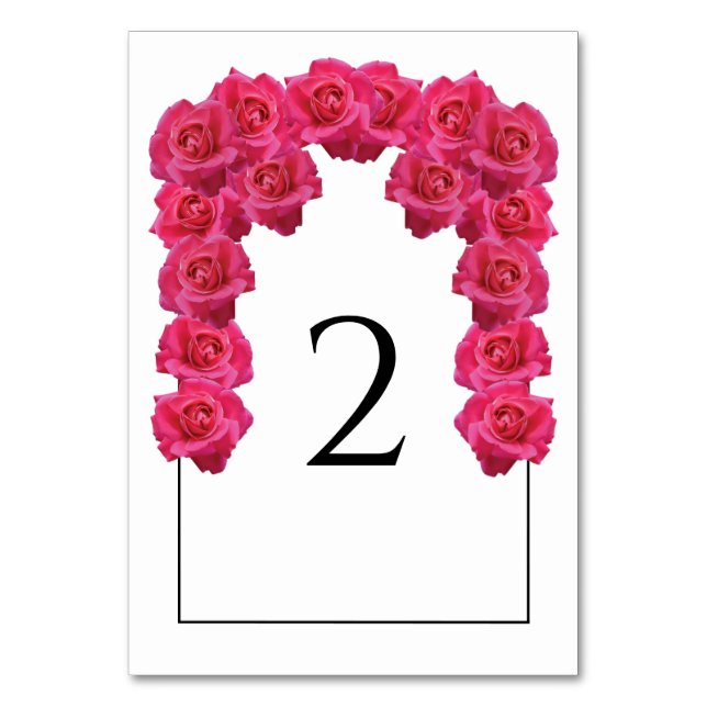 Pink Roses Wedding Table Number Card (Front)