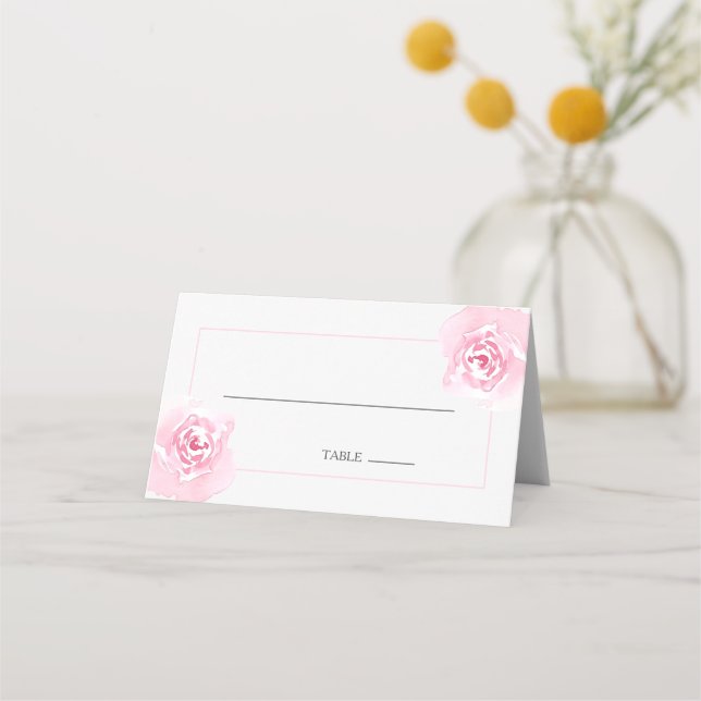Pink Roses Wedding Table  place card (Front)