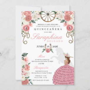 Pink Roses Western Mariachi Cowgirl Quinceañera Invitation