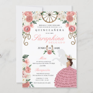 Pink Roses Western Mariachi Cowgirl Quinceañera Invitation