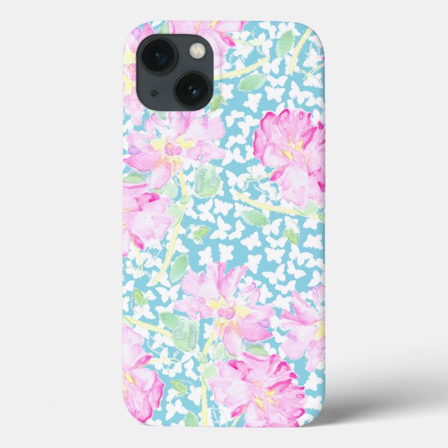 Pink Roses White Butterflies, Blue iPhone 6 Case (Back)
