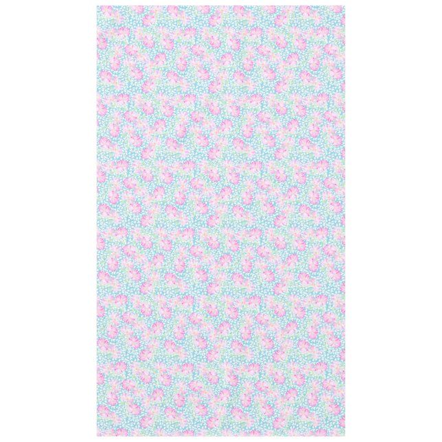 Pink Roses, White Butterflies on Blue Tablecloth (Front)