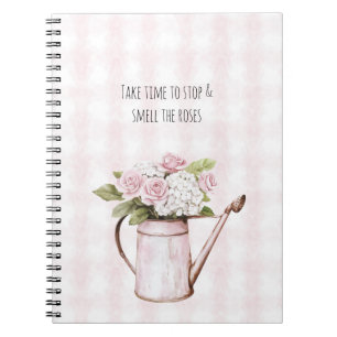 Pink Roses White Floral Watering Can Notebook