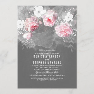 Pink Roses & White Flowers Rehearsal Dinner Invitation
