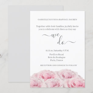 Pink Roses White Grey Floral Elegant We Do Wedding Invitation