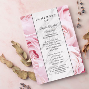 Pink Roses & White Marble   Memorial Service Invitation