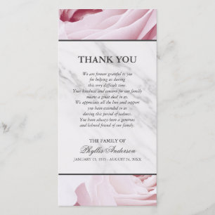 Pink Roses White Marble Memorial Service Thank You Card