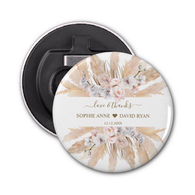 Pink Roses White Orchid Pampas Grass Wedding   Bottle Opener (Front)