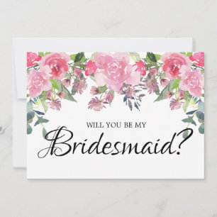 Pink Roses Will You Be My Bridesmaid Card