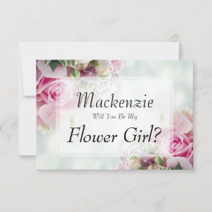 Pink Roses Will You Be My Flower Girl Card