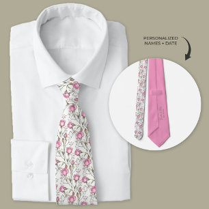 Pink Roses with Babies Breath Wedding Neck Tie