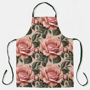 Pink Roses With Brushstroke Leaves Apron