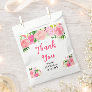 Pink Roses with Foliage Birthday Favour Bag
