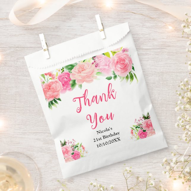 Pink Roses with Foliage Birthday Favour Bag (Clipped)