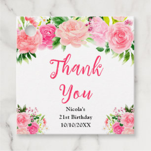 Pink Roses with Foliage Birthday Favour Tags