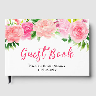 Pink Roses with Foliage Bridal Shower Guest Book