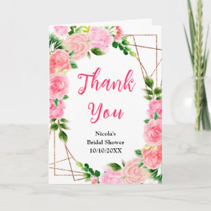 Pink Roses with Foliage Bridal Shower Thank You Card