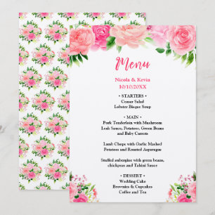 Pink Roses with Foliage Wedding Menu