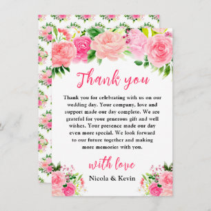 Pink Roses with Foliage Wedding Thank You Card