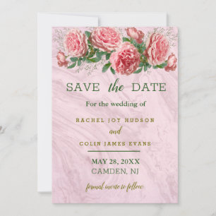 Pink Roses with Greenery Save the Date Invitation