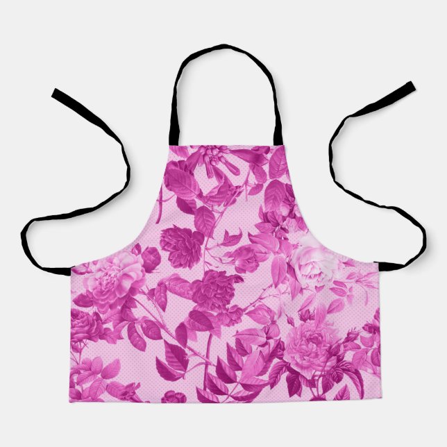 Pink Roses With Leaves Pattern Apron (Front)