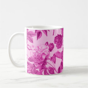 Pink Roses With Leaves Pattern Coffee Mug