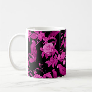 Pink roses with purple parrots pattern coffee mug