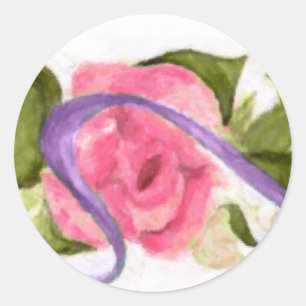 Pink Roses with Purple Ribbon Garland Classic Round Sticker