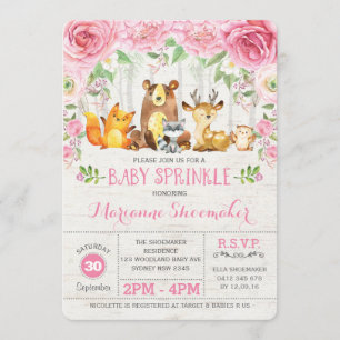Pink Roses Woodland Girl Baby Sprinkle Invitation