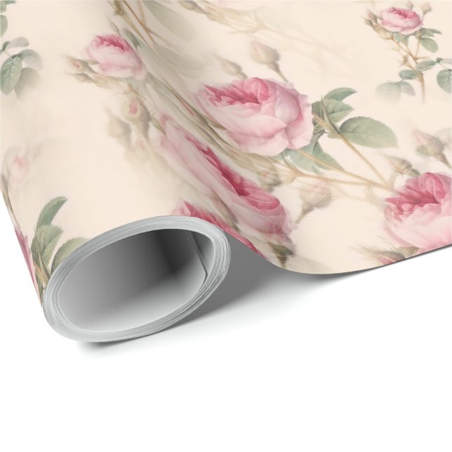 Pink Roses Wrapping Paper Floral Gift Wrap (Roll Corner)