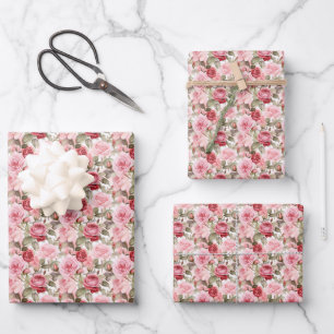 Pink Roses Wrapping Paper Sheets