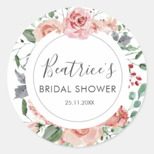 Pink Roses Wreath Bridal Shower Thank You Favor Classic Round Sticker