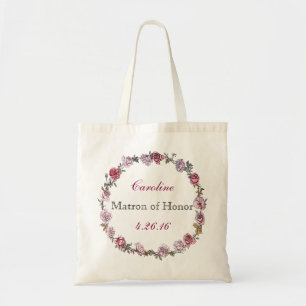 Pink Roses Wreath Matron of Honour Wedding Tote Ba Bag