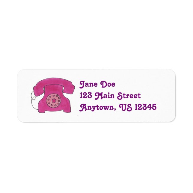 Pink Rotary Dial Telephone Phone Address Labels (Front)