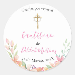 Pink round baptism sticker