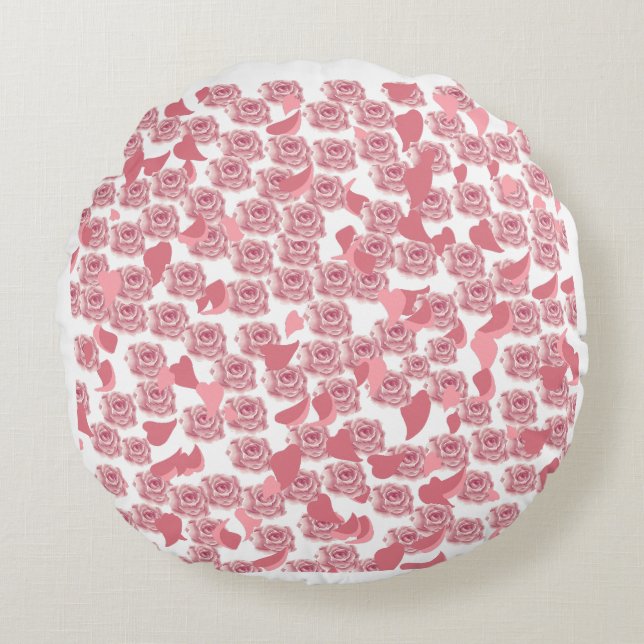 Pink round cushion with flowers (Front)