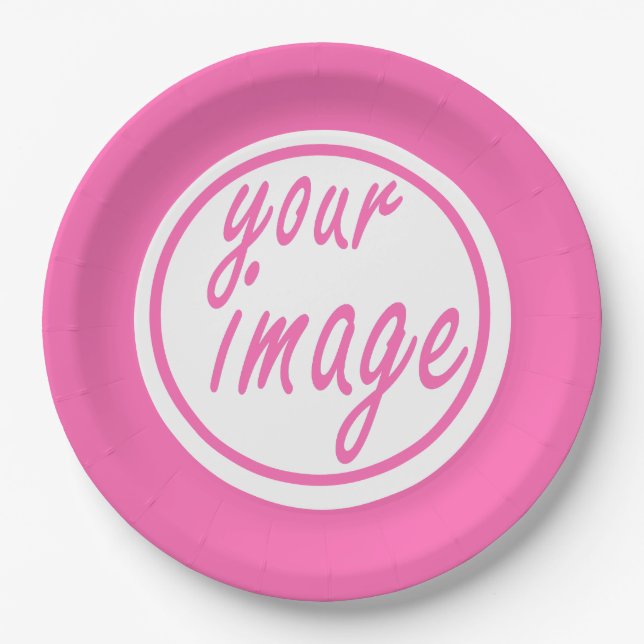 Pink Round Customisable Image Photo Template Paper Plate (Front)
