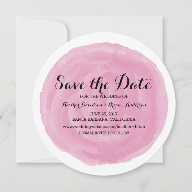 Pink Round Watercolor Save the Date Invite (Front)