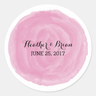 Pink Round Watercolor Wedding Stickers