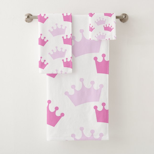 Pink Royal Crowns Fairytale Prince Storybook Decor Bath Towel Set (Insitu)