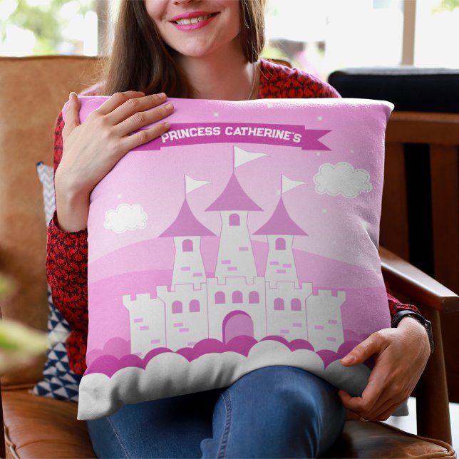 Pink Royal Princess Castle Girl Birthday Cushion (Creator Uploaded)