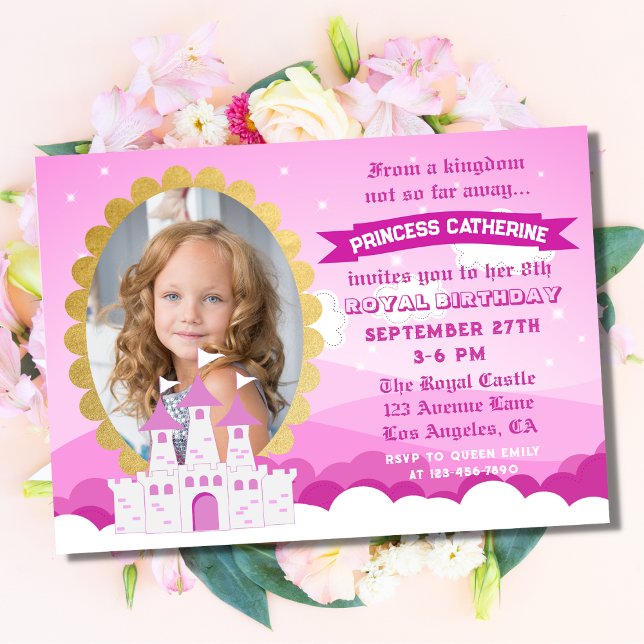Pink Royal Princess Castle Girl Birthday Invitation (Creator Uploaded)