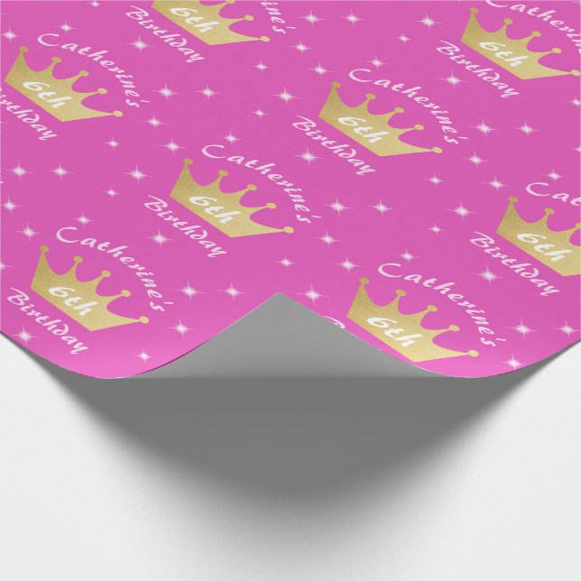 Pink Royal Princess Crown Girl Birthday Wrapping Paper (Corner)