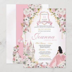 Pink Royal Princess Elegant Castle Quinceanera Invitation