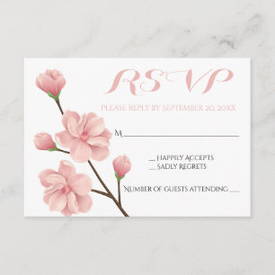 PINK RSVP FLORAL CHERRY BLOSSOMS WEDDING FLOWERS CARD