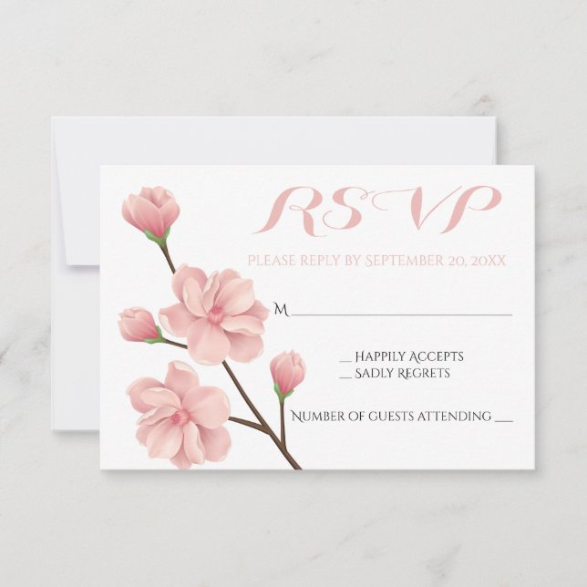 PINK RSVP FLORAL CHERRY BLOSSOMS WEDDING FLOWERS CARD (Front)