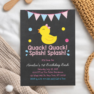 Pink Rubber Duck 1st Birthday Girl Invitation
