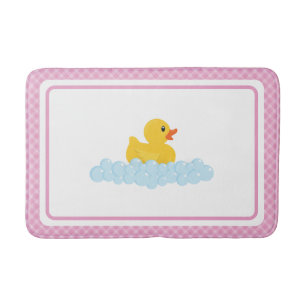 Pink Rubber Duck Bath Mat Cute Ducky and Bubbles